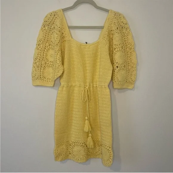 NWT Spell Crochet Doily Puff Sleeve Grannycore Cottagecore Mini Dress Small - Picture 2 of 13